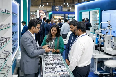 Optical frames lenses and eye testing instruments at a professional eyewear expo