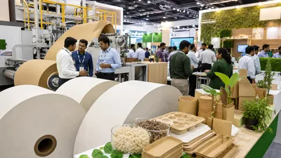 Paper rolls converting machinery and sustainable packaging at an industrial expo